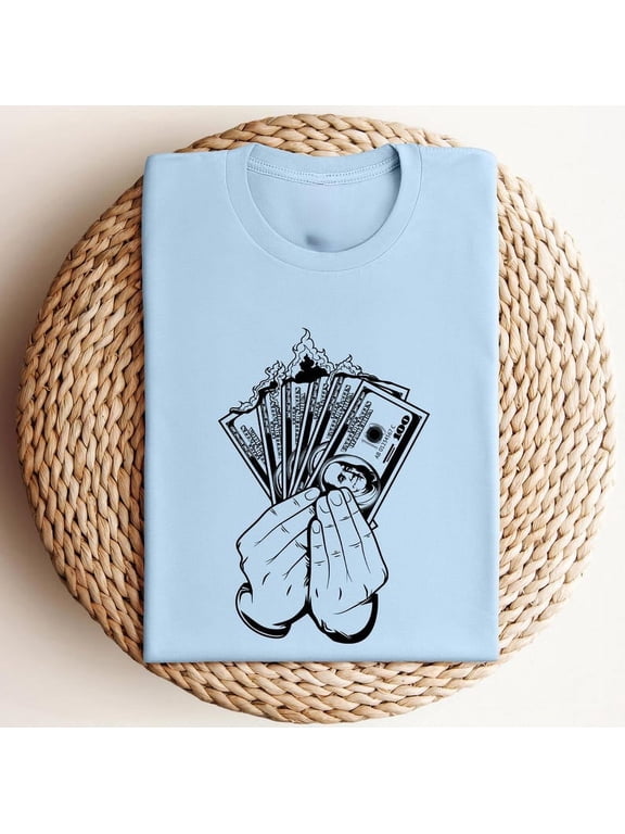 Burning Money T-Shirt, Hands Holding Dollar Graphic Tee, Fiery Money Shirt, Edgy Statement Streetwear Top