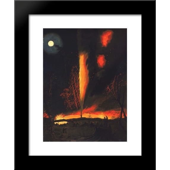 Burning Oil Well at Night, near Rouseville, Pennsylvania 20x24 Framed Art Print by James Hamilton