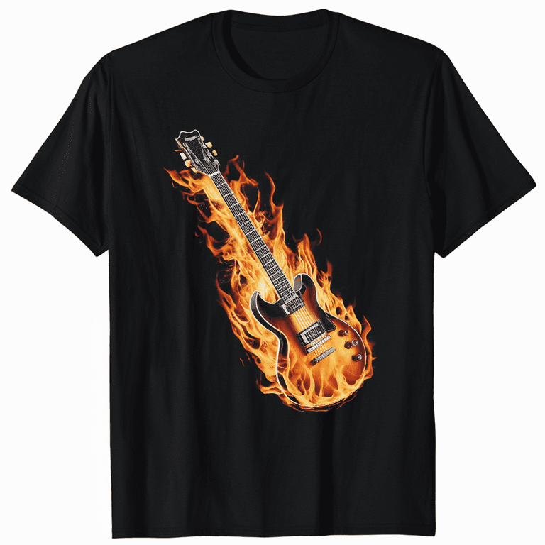 Rock Guitar On Fire T-Shirt Rock Guitar On Fire T-Shirt