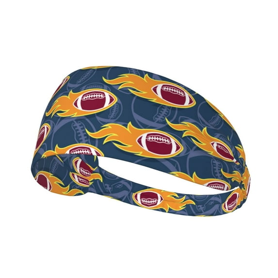 Burning Rugby Balls Headbands for Women Men, Workout Elastic Sweat Band for Yoga Running Cycling Gym Exercise Non Slip Head Bands for Women's Hair
