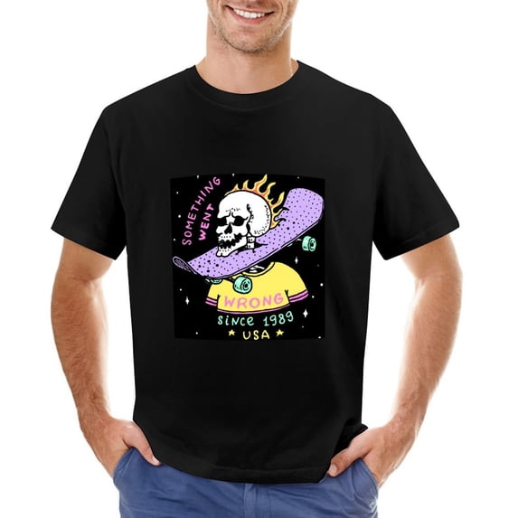 Burning Skeleton Skateboard Skate Club Men’s T-Shirt 100% Cotton Casual Short Sleeve Tops Gift Tee Black 5XL