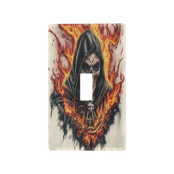 Burning Skull Art Pattern Decorative Wall Plate, Flame Retardant PC Plastic Light Switch & Outlet Cover with Mounting Screws Fits Toggle Switch