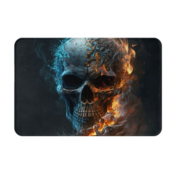 Burning Skull Head Death Fire Flaming Doormat Non Slip Front Door Bathroom Bath Mats Entryway Rug 23.6x15.7 Inch Indoor Door Carpet