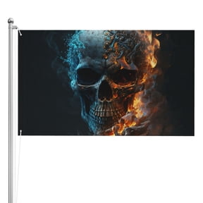 Burning Skull Head Death Fire Flaming Double Sided Flag 3x5FT Reversible Garden Flag Outdoor Decor for House, Porch, Lawn, Yard, Indoor Wall, Party Decoration