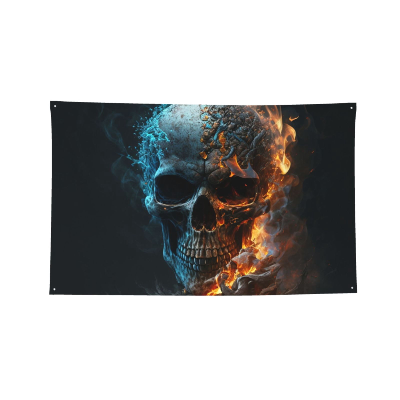 Burning Skull Head Death Fire Flaming Four Hole Decorated Banner Flag for Garden Yard Home Decoration Indoor Outdoor 4x6 Ft