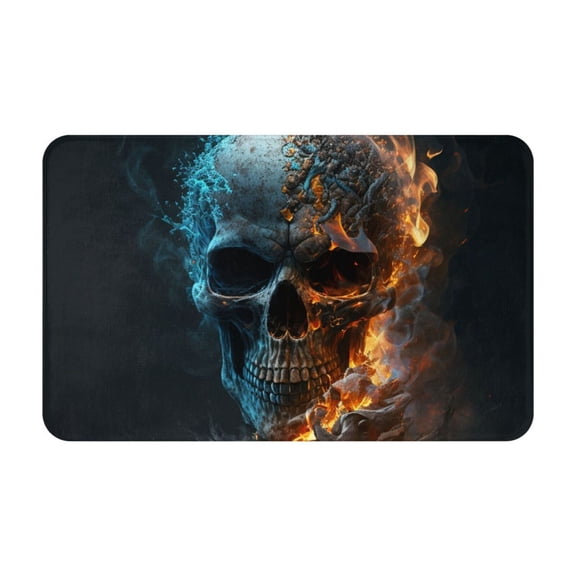 Burning Skull Head Death Fire Flaming Front Door Mat Doormat Non Slip Bath Mats 20x31.5 Inch Bathroom Rug Entryway Carpet