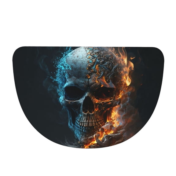 Burning Skull Head Death Fire Flaming Half Moon Flannel Door Mat 19x3048x76cm, Semi-Circular Floor Rug, Non-Slip Entryway Indoor Welcome Doormat
