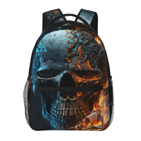 Burning Skull Head Death Fire Flaming Laptop Backpack Travel Rucksack for Teens Adults, Fits 15-inch Notebook