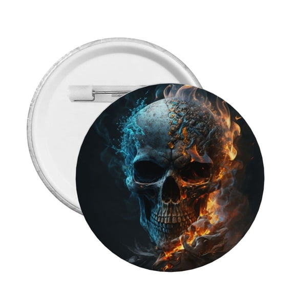 Burning Skull Head Death Fire Flaming Round Button Pin Badge 5PCS Pinback Buttons Lapel Pin for Jacket, Backpack, Hat, Party Favor, Gift