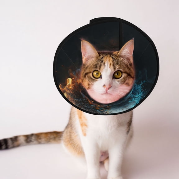 Burning Skull Head Death Fire Flaming Soft Pet Recovery Collar for Cats Small Dogs, Protective Elizabeth Collar for Post-Surgery, Anti-Lick & Anti-Scratch