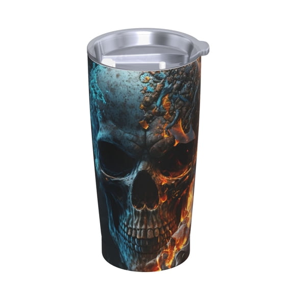 Burning Skull Head Death Fire Flaming Stainless Steel Tumbler with Lid and Straw 20oz Vacuum Insulated Travel Mug for Hot & Cold Drinks Coffee Wine Water Cup