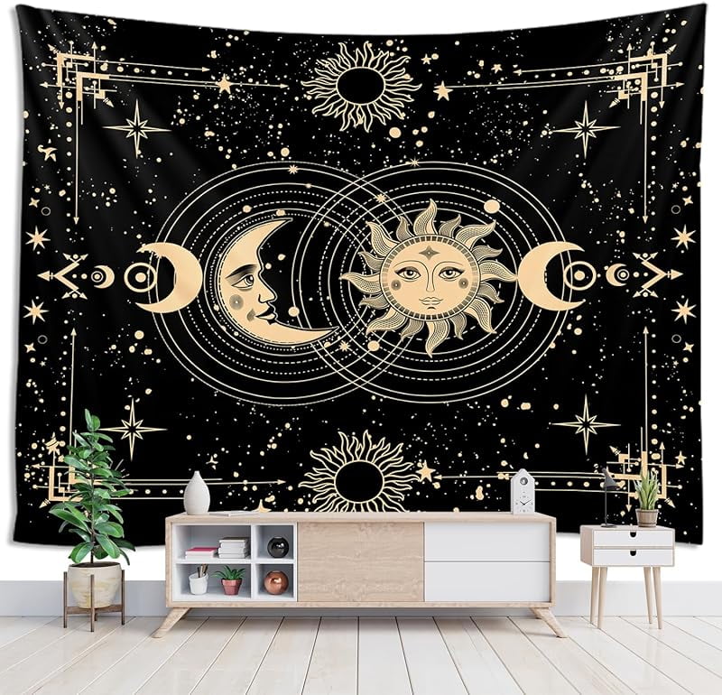 Burning Sun And Moon Tapestry Spiritual Tapestries For Bedroom