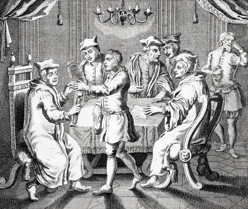 The Burning Of Thomas Tomkinss Hand By Bishop Bonner From The Burning Of The Martyrs 1741 Edmund Bonner 1500 To 1555 Canvas Art - Ken Welsh Design Pics (30 x 26)