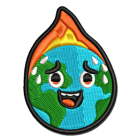 Burning Worried Earth Global Warming Applique Multi-Color Embroidered Iron-On Patch - 2.0 Inch Mini