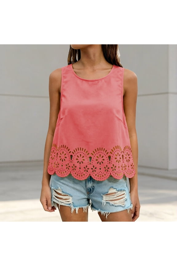 Burnout Lace Hollow Out Sleeveless Blouse Summer Fashion Casual Top Casual Tops Women Rayon Tops Women Shirts Woman