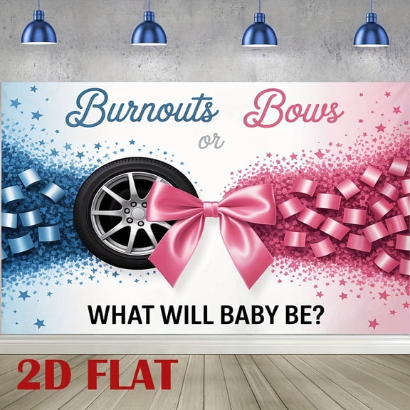 Burnouts or Bows Gender Reveal Backdrop Boy or Girl What Will Baby Be Photography Background Pink and Blue Confetti Stars Gender Reveal Party Decorations Banner Supplies Photo Booth Props