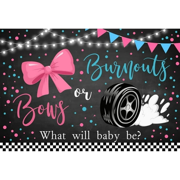 Burnouts or Bows Gender Reveal Backdrop Boy or Girl What Will Baby Be Photography Background Pink and Blue Dots Gender Reveal Baby Shower Party Decorations Banner Supplies Photo Booth Props