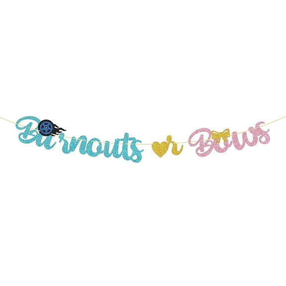 Burnouts or Bows Banner Gender Reveal Party Banner Supplies Pregnancy Announcement Baby Shower Boy or Girl Party Decorations Glitter