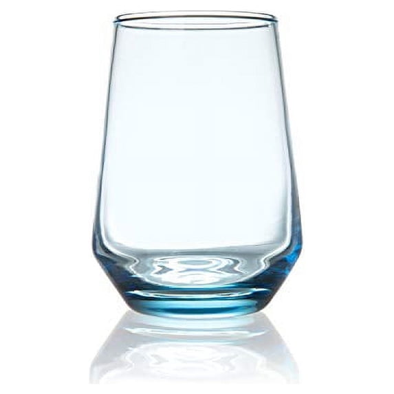 Burns Glass 13 OZ AZURE BLUE BEVERAGE Glasses Set of 6 I Clear Heavy Glass - Drinking Glasses for Water, Milk, Juice, Beer, Whisky, Wine I 13 Ounce Cups