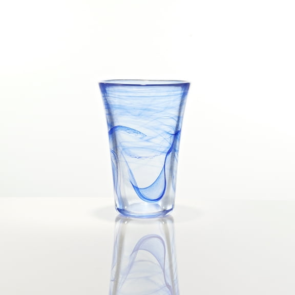 Burns Glass Euro Style Cloudy Blue Hi Ball - Beverage 12.5 oz Hand thrown thick and Unique (set of 2)