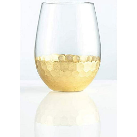 Burns Glass Stemless Wine Glasses - Crystal Wine Glasses with Gold Honeycomb Design, White and Red Wine Glasses Set for Parties, Date Nights, Formal Dinners, Wine Tasting (18oz, Set of 2)