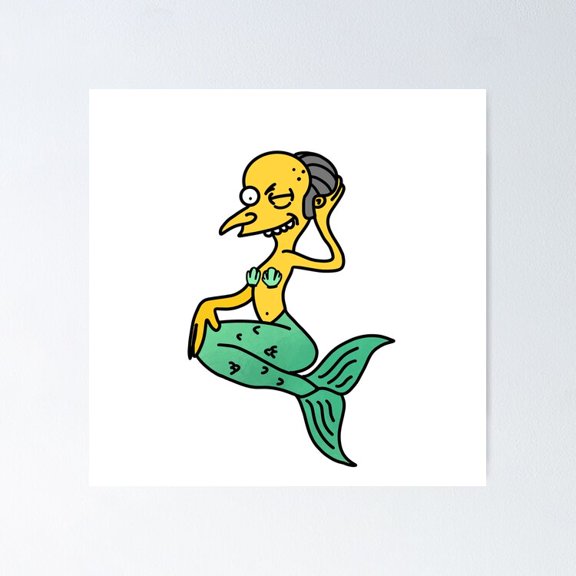 Burns Mermaid Character Satire Retro Animated Comedy Cartoon Wall Art, Unframed Poster