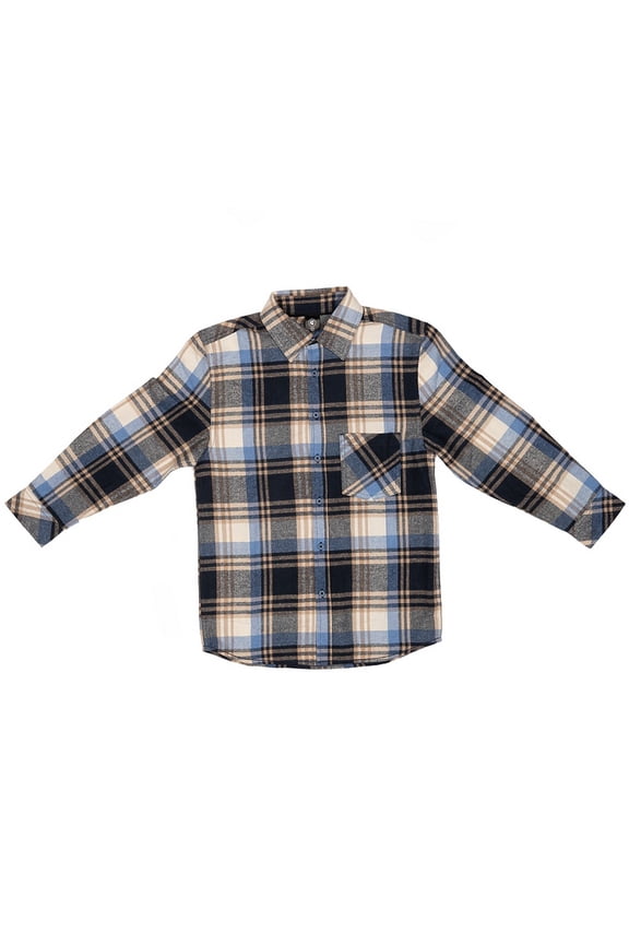 4212 The Traditional Youth One Pocket Plaid Flannel-BLUE/ECRU-YXS