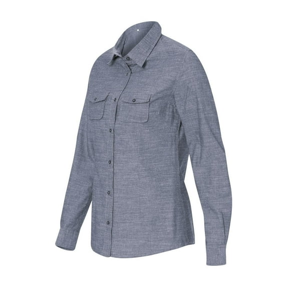 Burnside 5255 Women's Long Sleeve Chambray Button Up Shirt (Large, Light Denim)