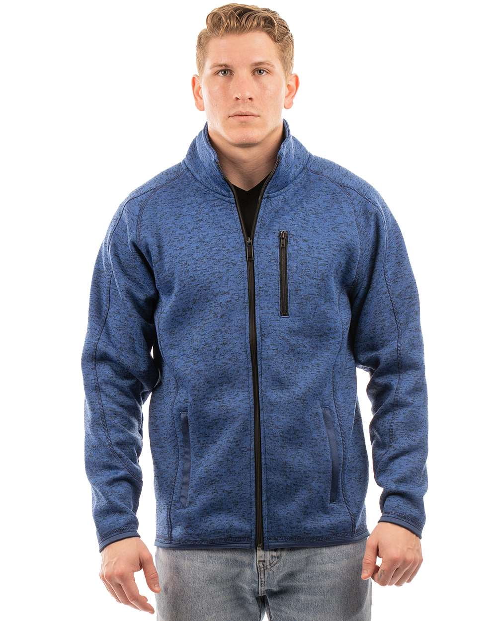 Burnside B01086657 Sweater Knit Jacket, Heather Navy 2XL