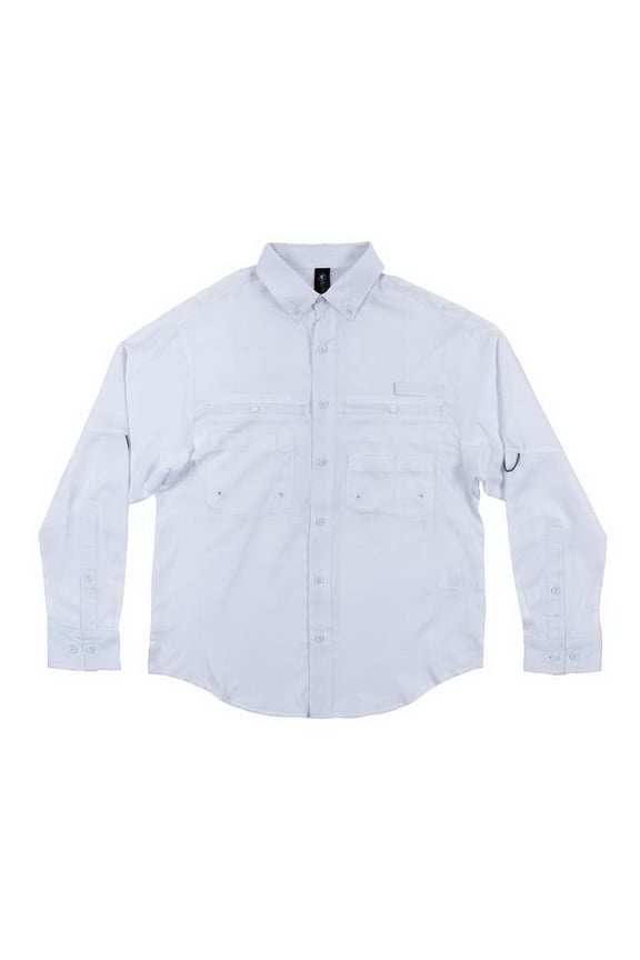 B19586005 Baja Long Sleeve Fishing Shirt, White - Large