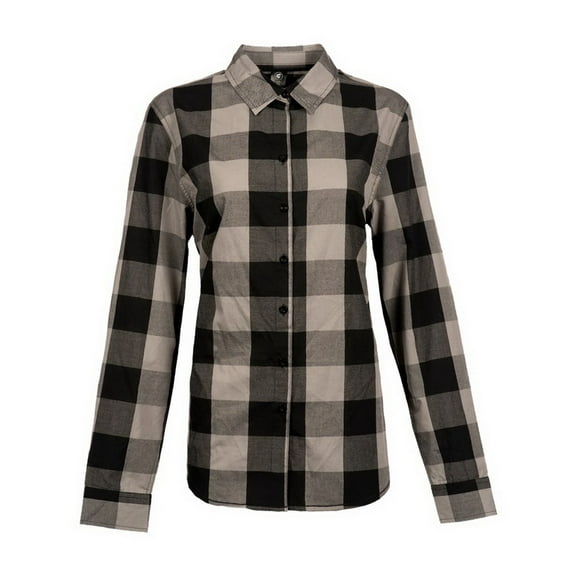 Burnside B21586517 Women Buffalo Plaid Long Sleeve Shirt, Black & Grey - 2XL