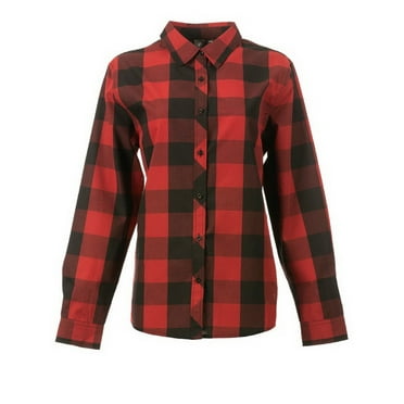 Burnside B21586726 Women Buffalo Plaid Long Sleeve Shirt, Red & Black - Extra Large
