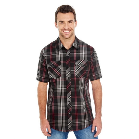 Burnside B9202 Men's Short-Sleeve Plaid Pattern Woven Shirt