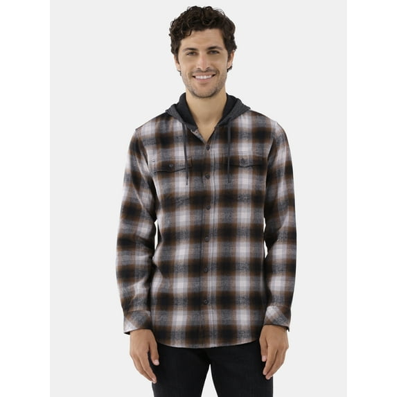 Burnside Men's Hooded Flannel Shirt with Long Sleeves, Sizes S-2XL