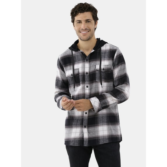 Burnside Men's Hooded Flannel Shirt with Long Sleeves, Sizes S-2XL