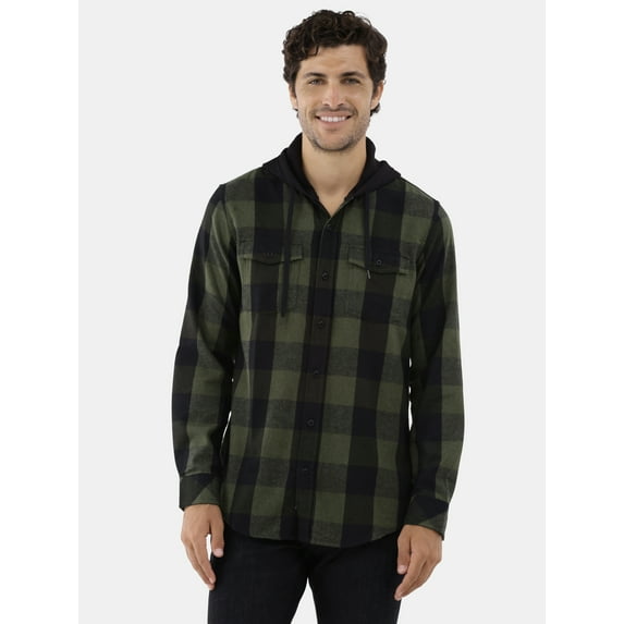 Burnside Men's Hooded Flannel Shirt with Long Sleeves, Sizes S-2XL