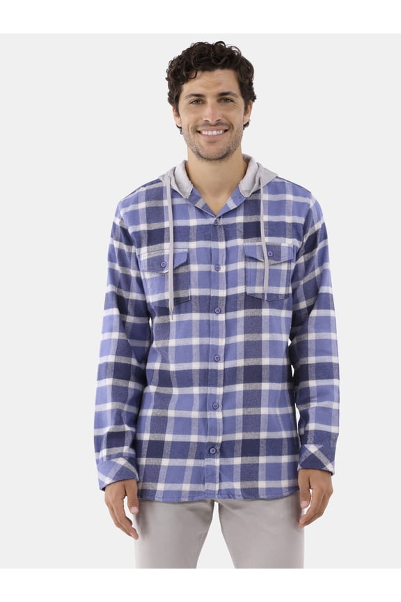 Men's Hooded Flannel Shirt with Long Sleeves, Sizes S-2XL