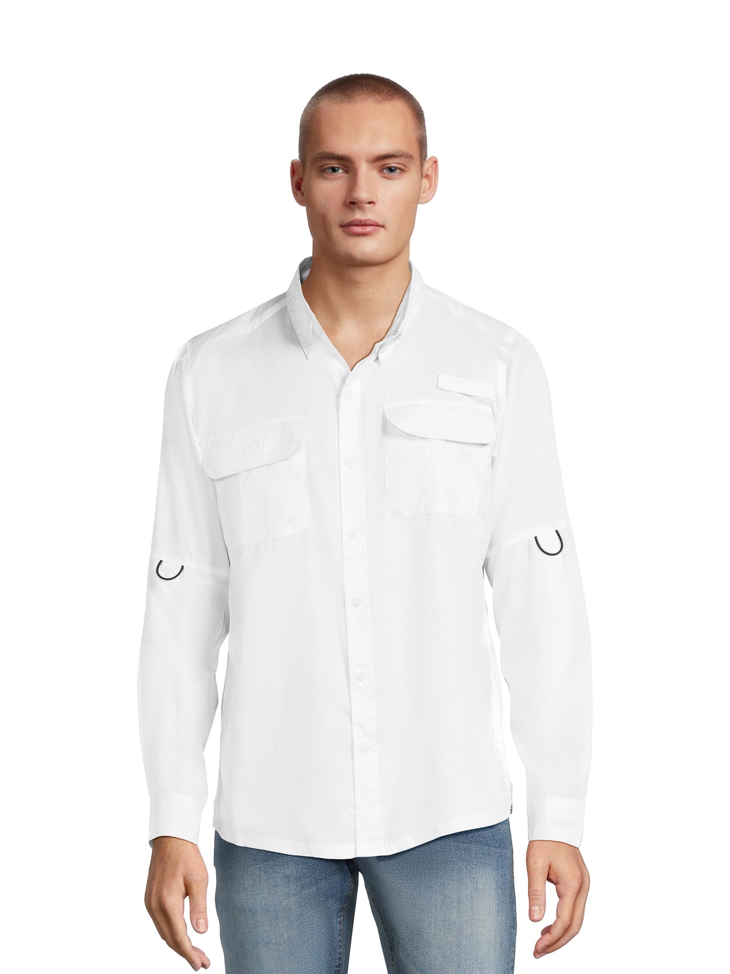 Burnside Men's Long Sleeve Utility Fishing Shirt, Sizes M-2xl, White