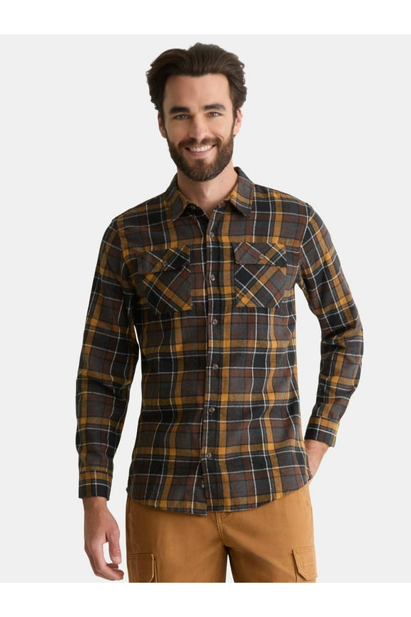 Men's and Big Men's Modern Fit Plaid Flannel Shirt with Long Sleeves, Sizes S-2XL