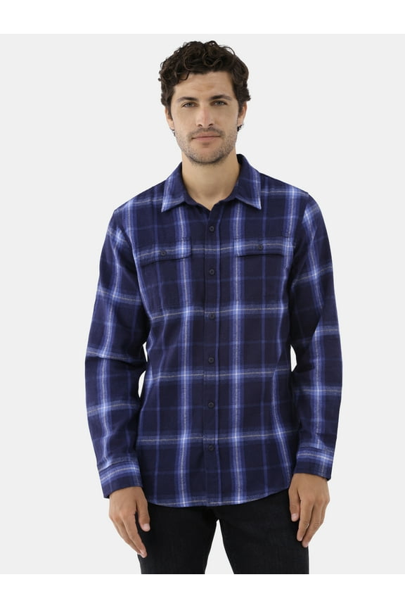 Men's Modern Fit Plaid Flannel Shirt with Long Sleeves, Sizes S-2XL