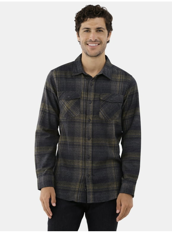 Men's Modern Fit Plaid Flannel Shirt with Long Sleeves, Sizes S-2XL