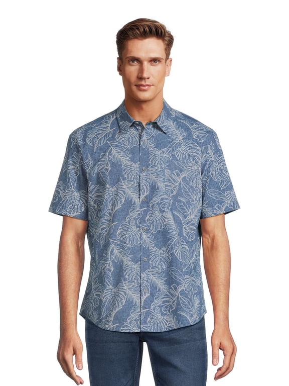 Men's Printed Woven Top with Short Sleeves, Sizes S-2XL