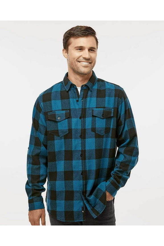 Men's Yarn-Dyed Long Sleeve Flannel Shirt, Blue/Black, 3XL