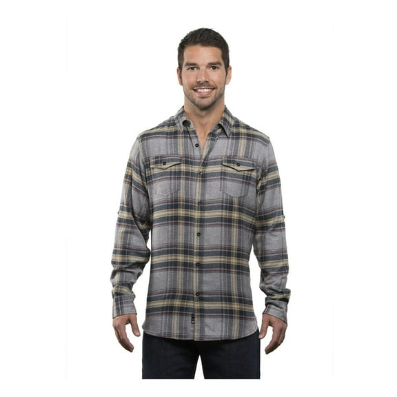 Burnside Men's Yarn-Dyed Long Sleeve Flannel Shirt, Light Grey, S
