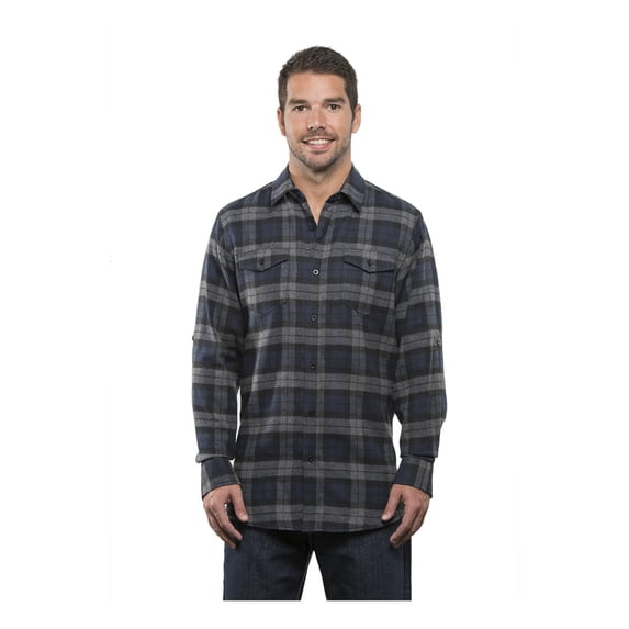Burnside Men's Yarn-Dyed Long Sleeve Flannel Shirt, Navy, XL