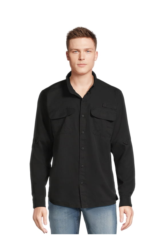 Men's and Big Men's Long Sleeve Utility Shirt with Pockets, Sizes M-2XL