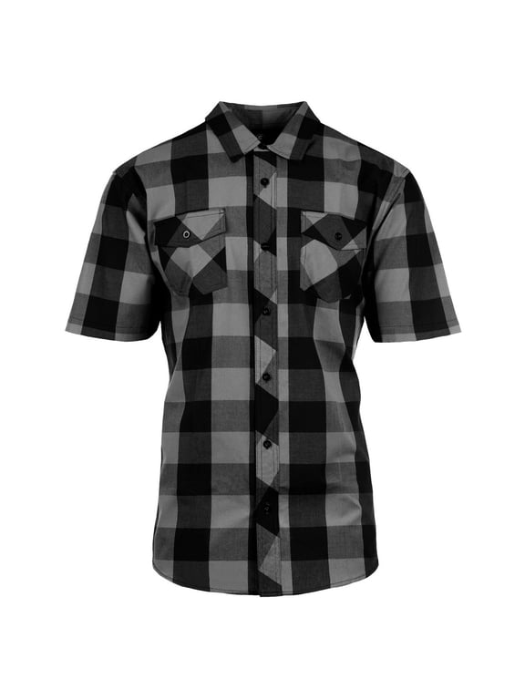 B9203 Buffalo Plaid Y/D Short Sleeve Shirt-Black / White-L