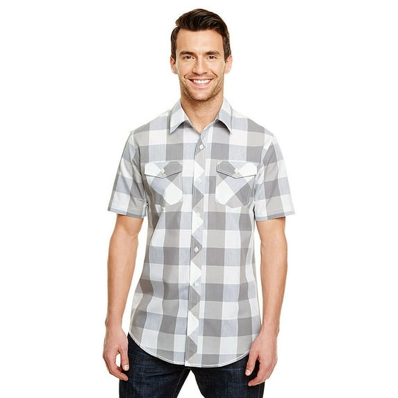 Burnside Mens Buffalo Plaid Woven Shirt XL GREY/ WHITE