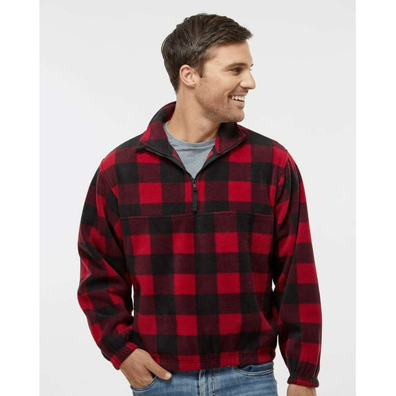 Burnside Mens Polar Fleece Quarter-Zip Pullover, 5XL, Red-Black Buffalo