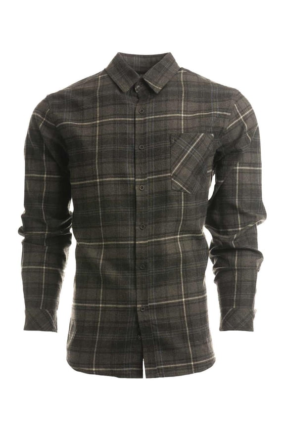 - Open Pocket Long Sleeve Flannel Shirt - 8212 - Charcoal/ Blue - Size: S